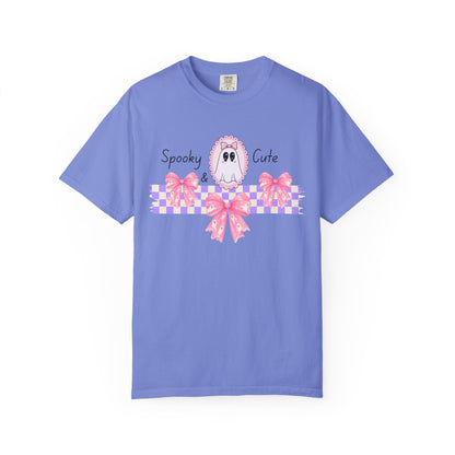 Ghostly Pink Unisex T-shirt, Spooky and Cute Halloween Shirt, Coquet Ghost Design Tee, Garment-Dyed Shirt