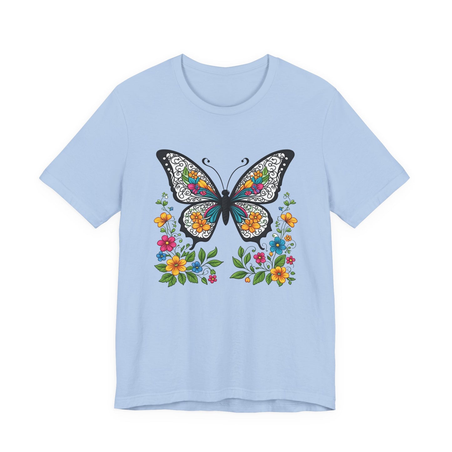 T-Shirt Butterfly and Flowers,  Botanical Floral Tee, Nature Lover Shirt, Cute Spring Top, Unisex Graphic Tee