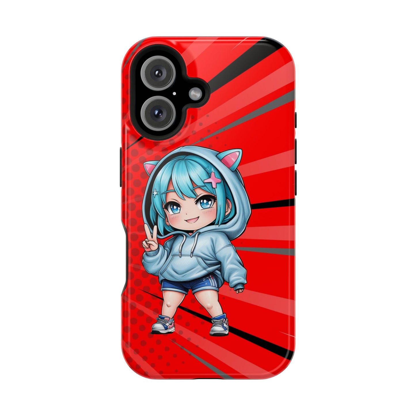 Phone Cases, Cute Chibi Girl in Cat Hoodie, Kawaii Anime Design, Protective Cover, Gift for Anime Fans, Cute Phone Accessories, Cat Lover