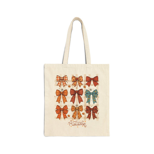 Autumn Cotton Canvas Tote Bag, Fall Bow  Coquete, Reusable Shopping Bag, Eco-Friendly Grocery Tote, Thanksgiving