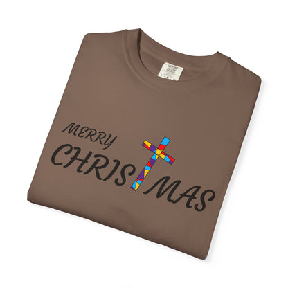 Merry Christmas Unisex  T-shirt with T Cross, Holiday Tee, Festive Shirt, Xmas Apparel, Religious Christmas Top