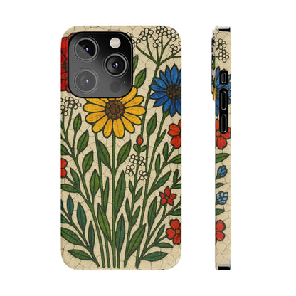 Slim Phone Cases Wildflower Mosaic Floral Art | Colorful Stained Glass Flowers | Boho Botanical