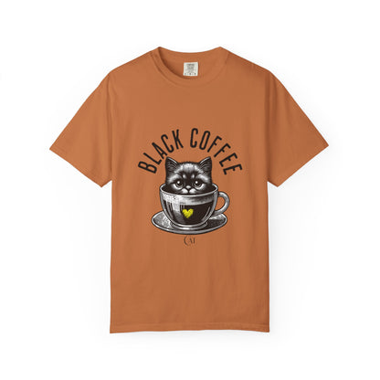 Comfort Colors T-shirt Black Coffee Cat funny, Unisex Tee, Garment-Dyed Shirt, Funny Graphic Tee, Cat Lover Gift, Coffee Lover Shirt