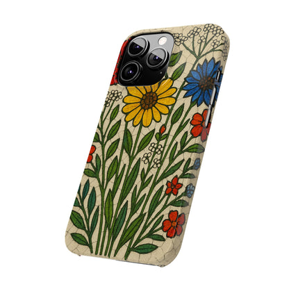 Slim Phone Cases Wildflower Mosaic Floral Art | Colorful Stained Glass Flowers | Boho Botanical