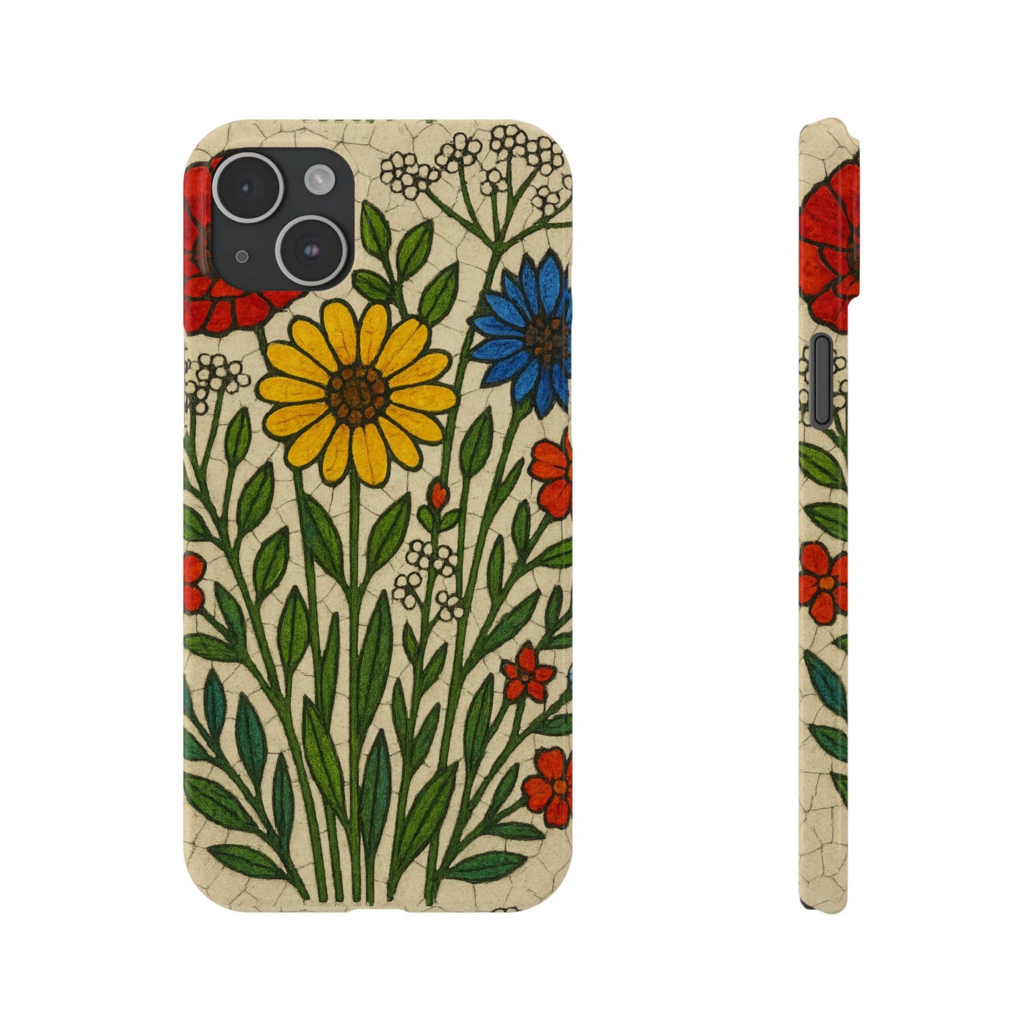 Slim Phone Cases Wildflower Mosaic Floral Art | Colorful Stained Glass Flowers | Boho Botanical