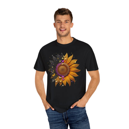 Sunflower Unisex Garment-Dyed T-shirt, Yellow Flower Tee, Floral Shirt, Botanical Top, Nature Lover Gift