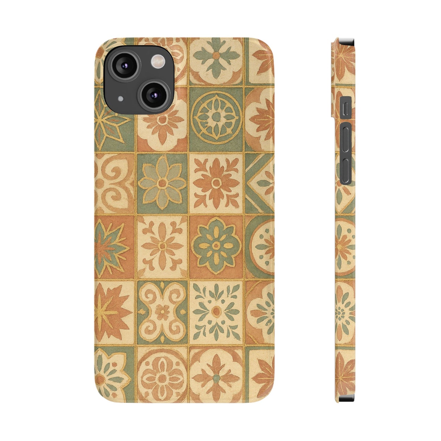 1Slim Phone Cases Boho Dreams Mosaic iPhone MagSafe Case | Vintage Tile Aesthetic | Terracotta, Teal & Gold Ceramic Design