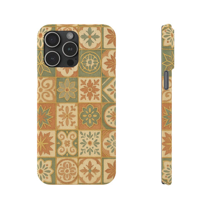 1Slim Phone Cases Boho Dreams Mosaic iPhone MagSafe Case | Vintage Tile Aesthetic | Terracotta, Teal & Gold Ceramic Design