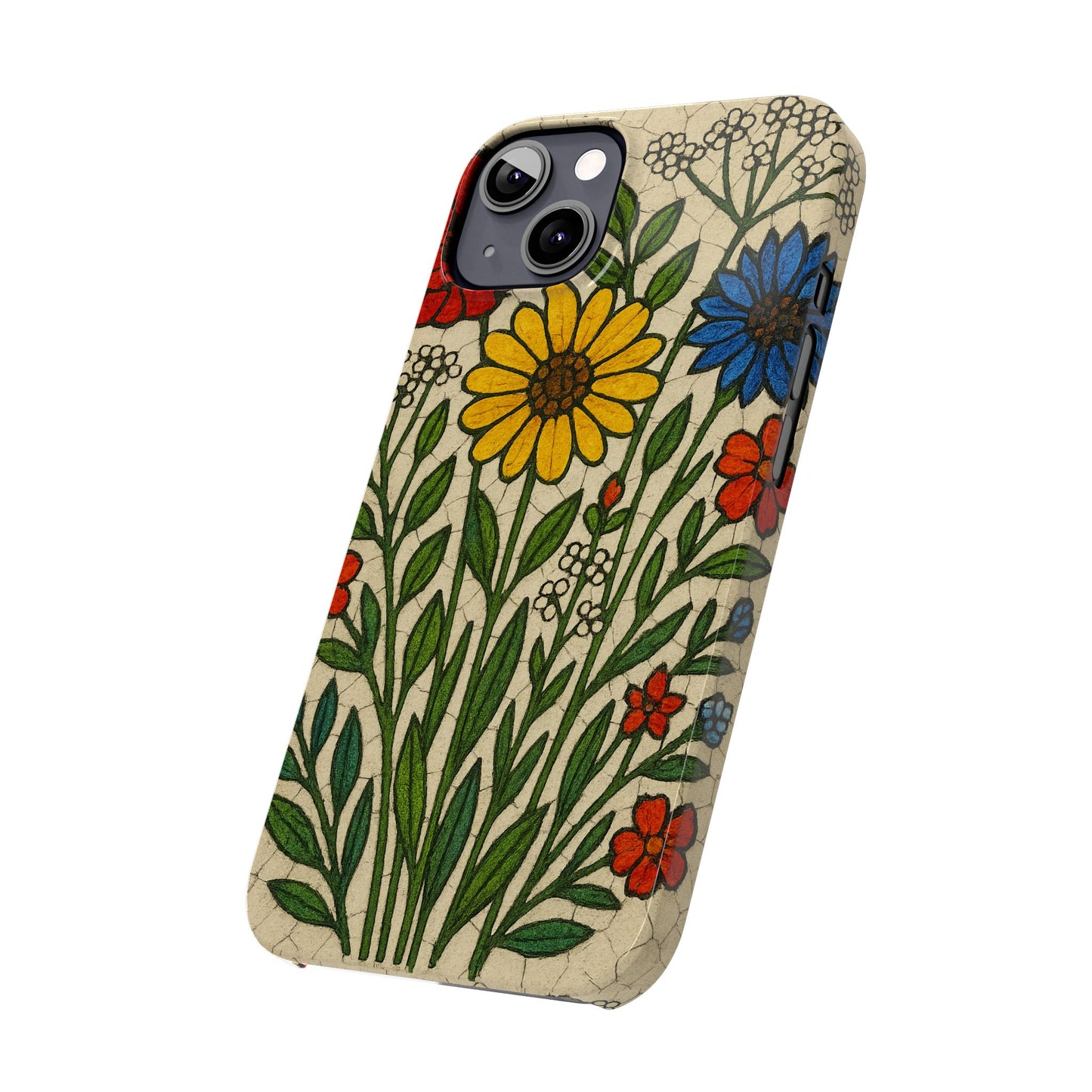 Slim Phone Cases Wildflower Mosaic Floral Art | Colorful Stained Glass Flowers | Boho Botanical