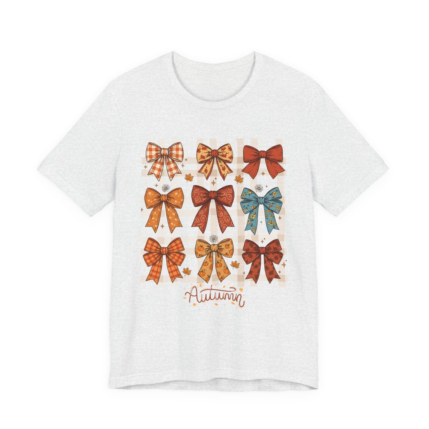 Fall Autumn Bow Coquete Unisex Jersey Short Sleeve Tee, Cute Fall Tee, Autumn Bow Shirt, Cozy Fall T-Shirt, Unisex Fall Top, Neutral Fall