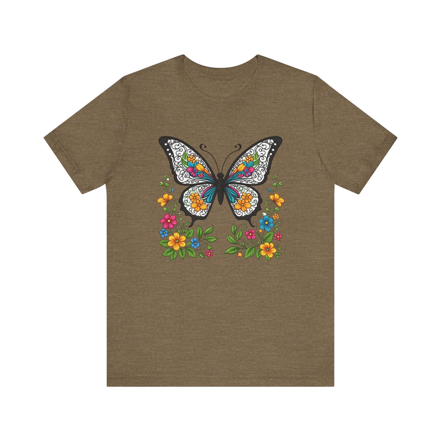 Butterfly Flowers Unisex Tee, Floral Shirt, Nature Lover Gift, Spring T-Shirt, Botanical Top
