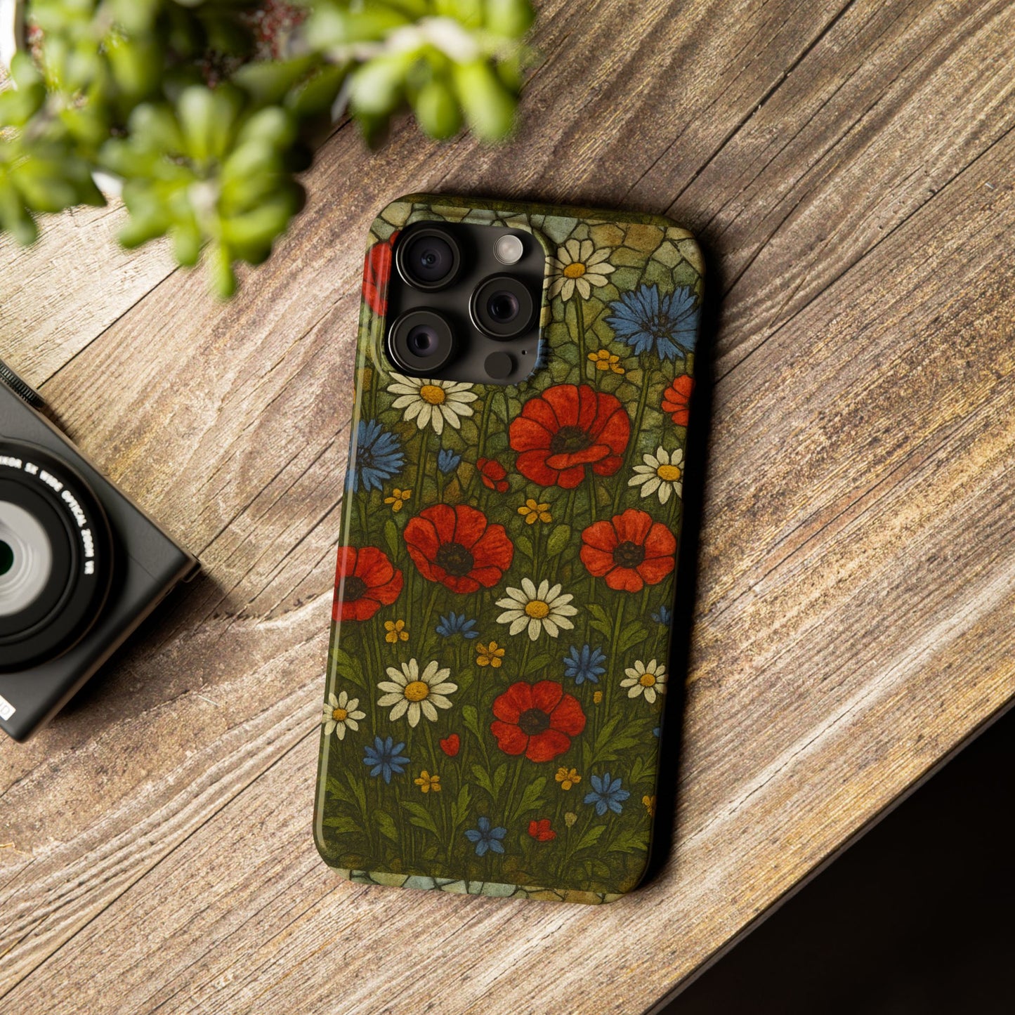 Slim Phone Cases  Wildflower Mosaic Floral Art | Colorful Stained Glass Flowers | Boho Botanical