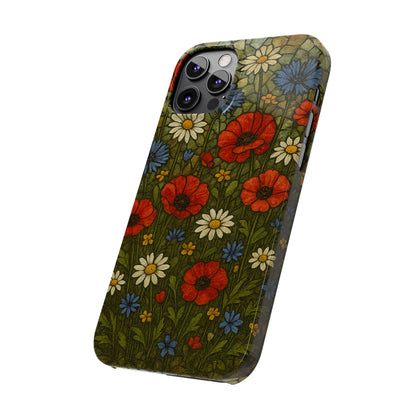Slim Phone Cases  Wildflower Mosaic Floral Art | Colorful Stained Glass Flowers | Boho Botanical