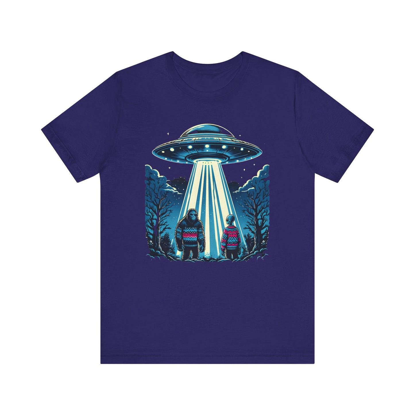 Alien Spaceship and Bigfoot Ugly Christmas Sweater Tee