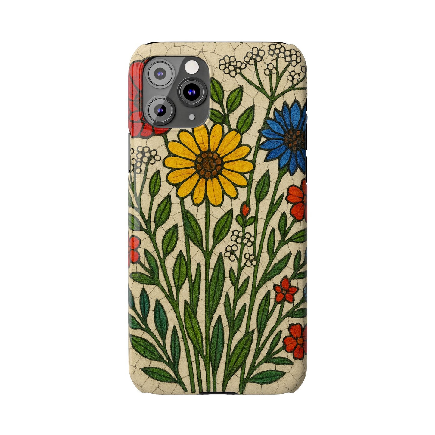 Slim Phone Cases Wildflower Mosaic Floral Art | Colorful Stained Glass Flowers | Boho Botanical