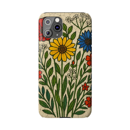 Slim Phone Cases Wildflower Mosaic Floral Art | Colorful Stained Glass Flowers | Boho Botanical