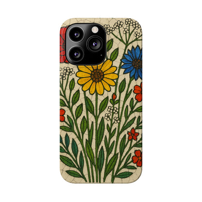 Slim Phone Cases Wildflower Mosaic Floral Art | Colorful Stained Glass Flowers | Boho Botanical