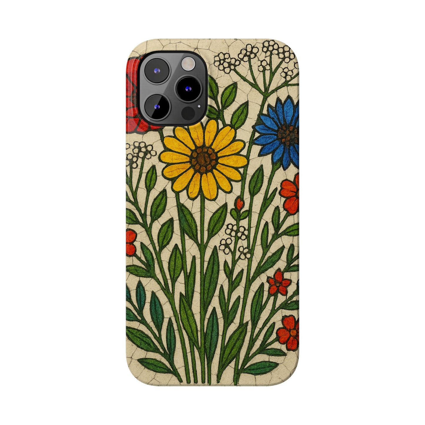 Slim Phone Cases Wildflower Mosaic Floral Art | Colorful Stained Glass Flowers | Boho Botanical