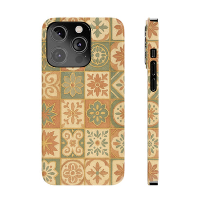 1Slim Phone Cases Boho Dreams Mosaic iPhone MagSafe Case | Vintage Tile Aesthetic | Terracotta, Teal & Gold Ceramic Design