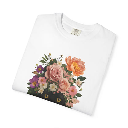 Black Cat Flowers Coffee Books Unisex T-shirt, Graphic Tee, Cat Lover Gift, Bookworm Shirt, Coffee Lovers Top