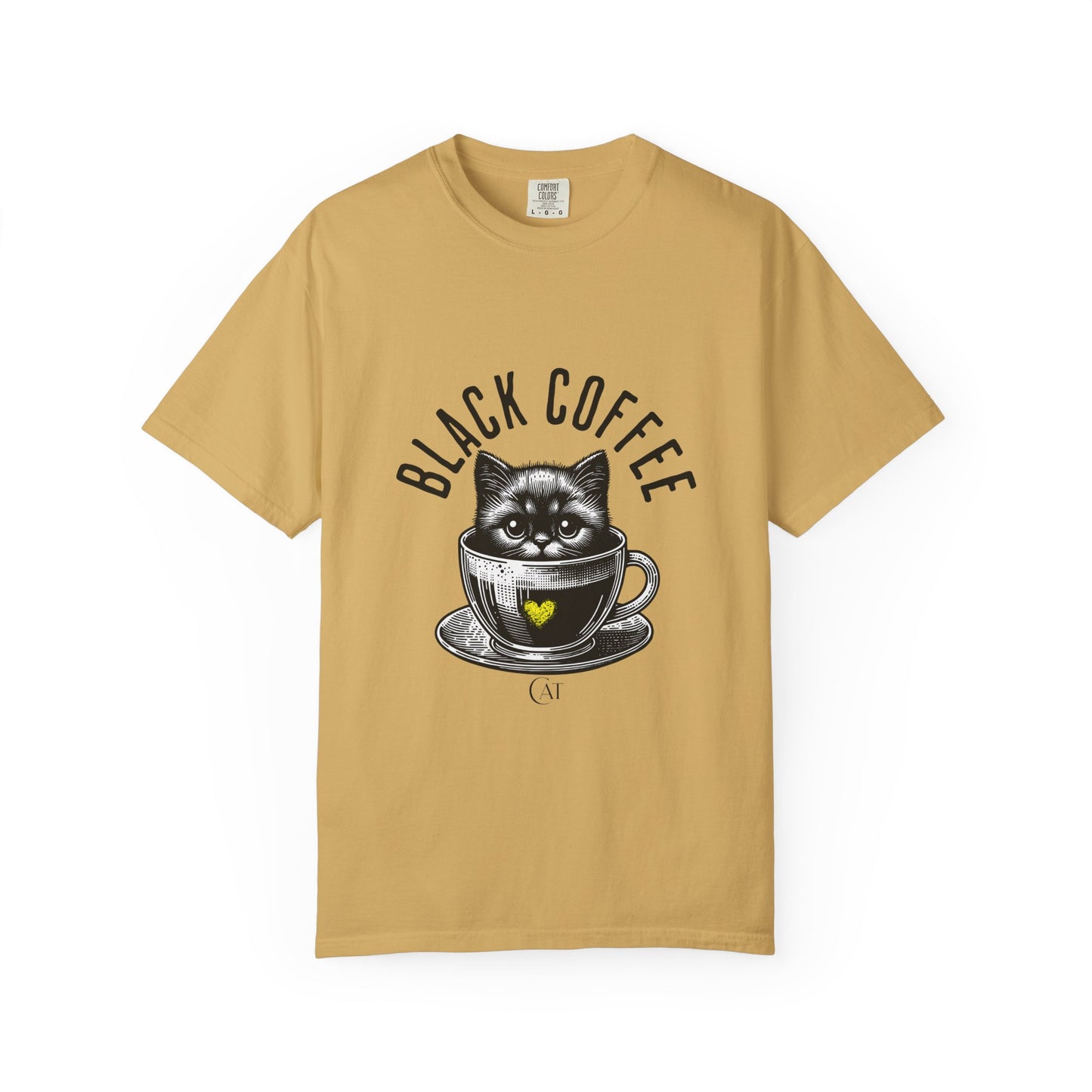 Comfort Colors T-shirt Black Coffee Cat funny, Unisex Tee, Garment-Dyed Shirt, Funny Graphic Tee, Cat Lover Gift, Coffee Lover Shirt