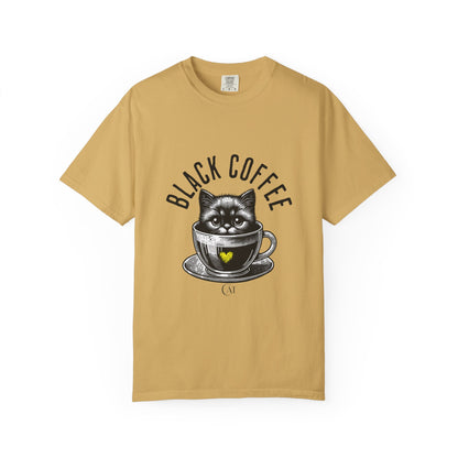 Comfort Colors T-shirt Black Coffee Cat funny, Unisex Tee, Garment-Dyed Shirt, Funny Graphic Tee, Cat Lover Gift, Coffee Lover Shirt