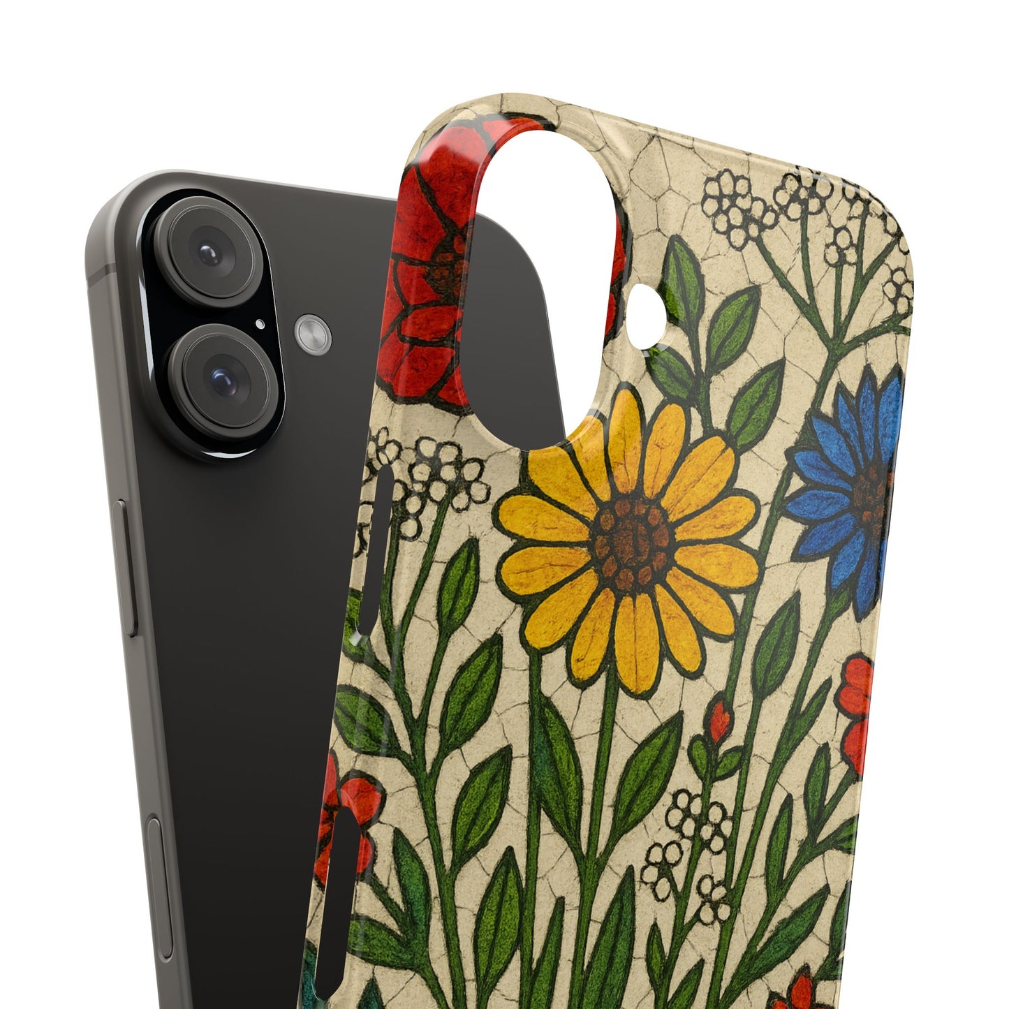 Slim Phone Cases Wildflower Mosaic Floral Art | Colorful Stained Glass Flowers | Boho Botanical