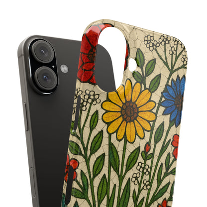 Slim Phone Cases Wildflower Mosaic Floral Art | Colorful Stained Glass Flowers | Boho Botanical