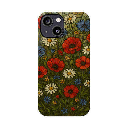 Slim Phone Cases  Wildflower Mosaic Floral Art | Colorful Stained Glass Flowers | Boho Botanical