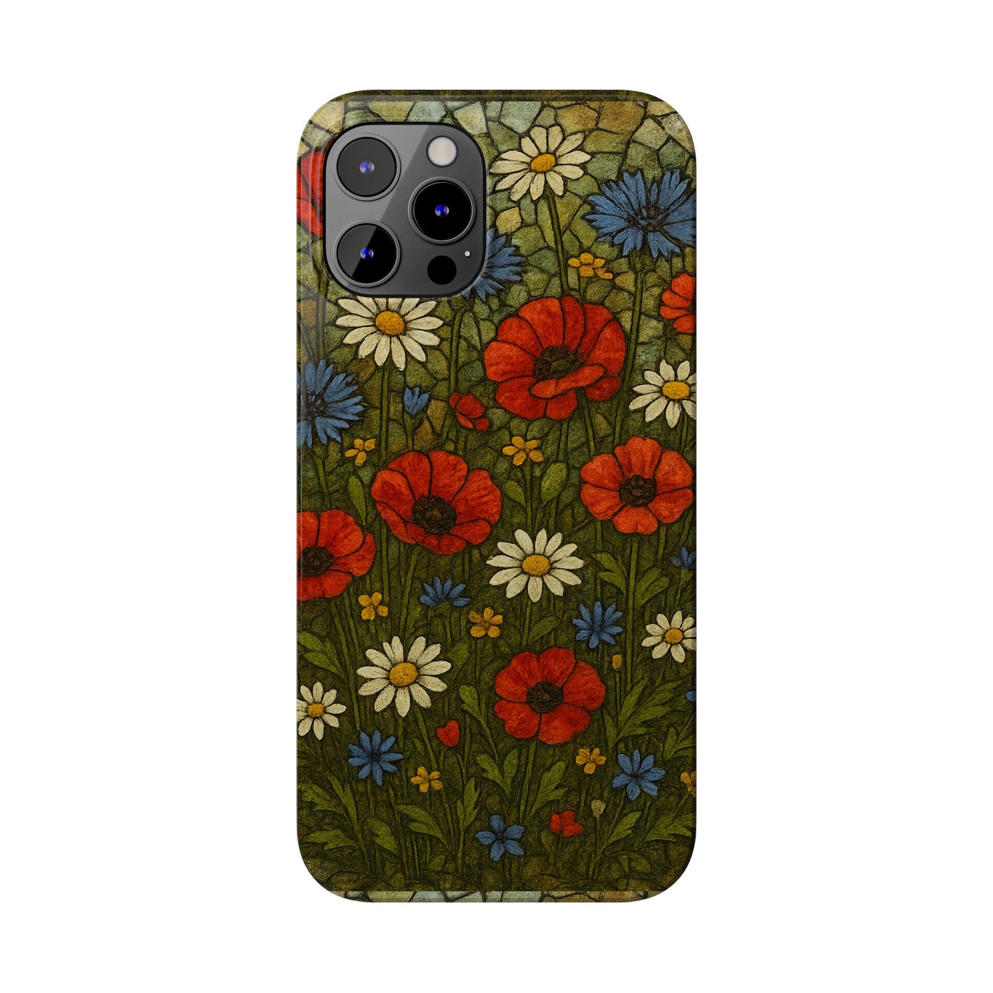 Slim Phone Cases  Wildflower Mosaic Floral Art | Colorful Stained Glass Flowers | Boho Botanical
