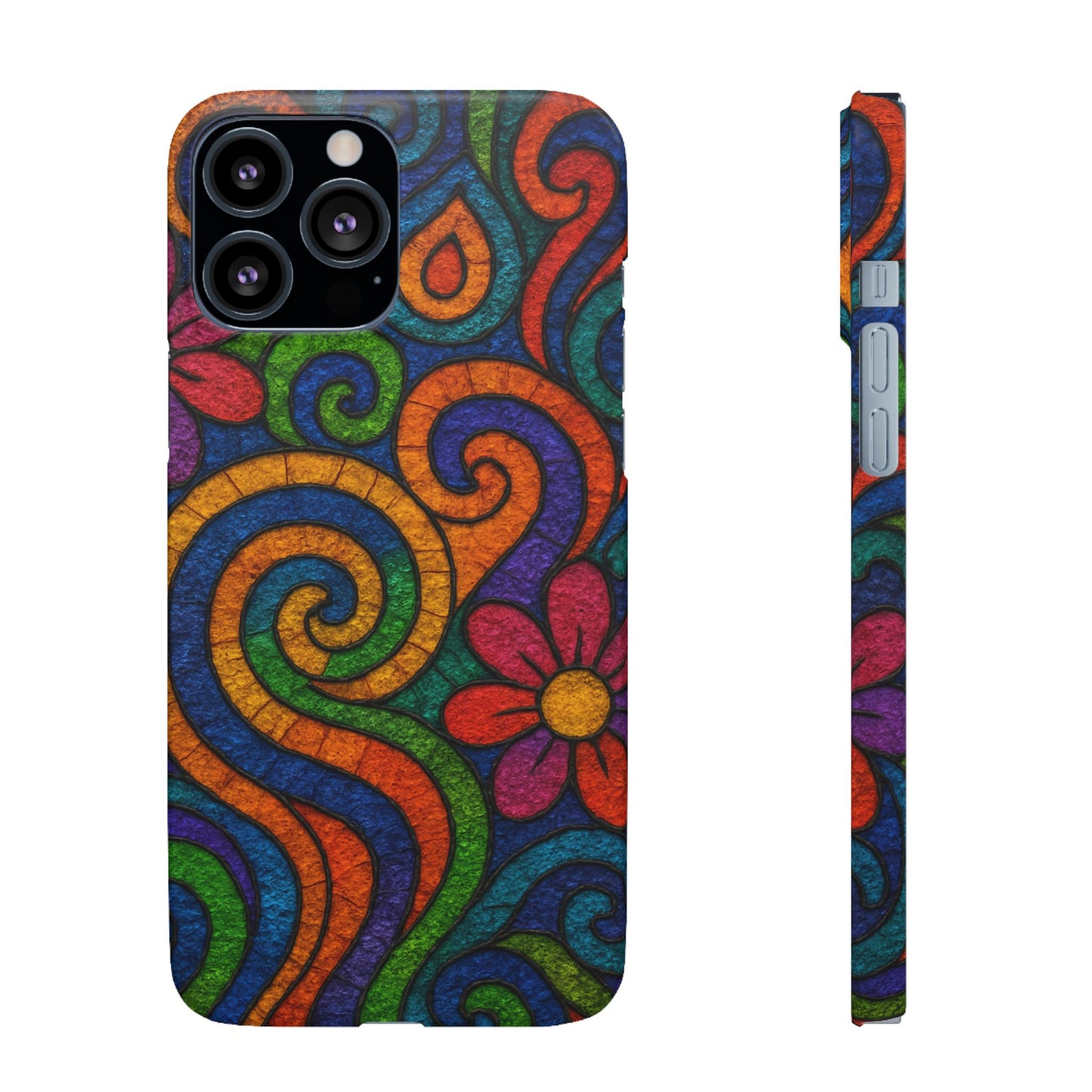 Psychedelic Hippie Phone Case, Boho Rainbow Retro 70s Groovy Art Cover