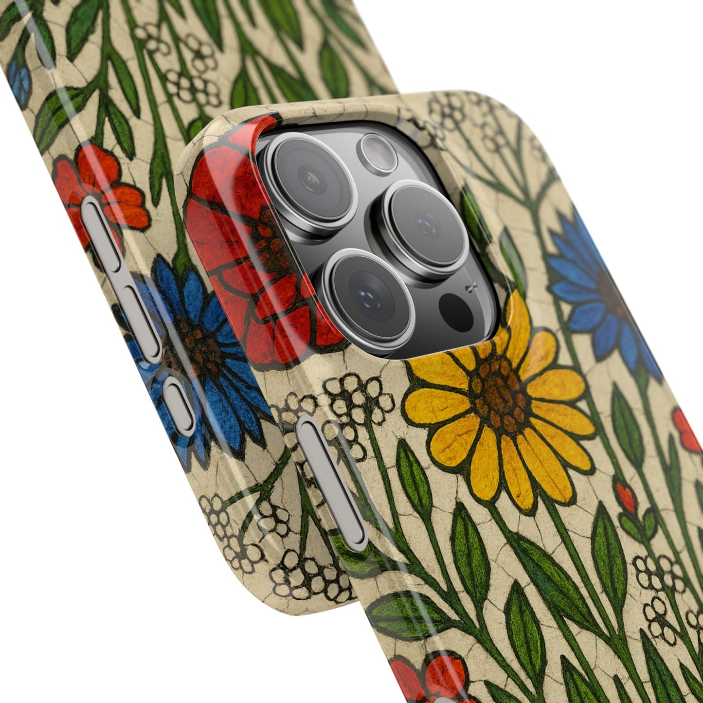 Slim Phone Cases Wildflower Mosaic Floral Art | Colorful Stained Glass Flowers | Boho Botanical