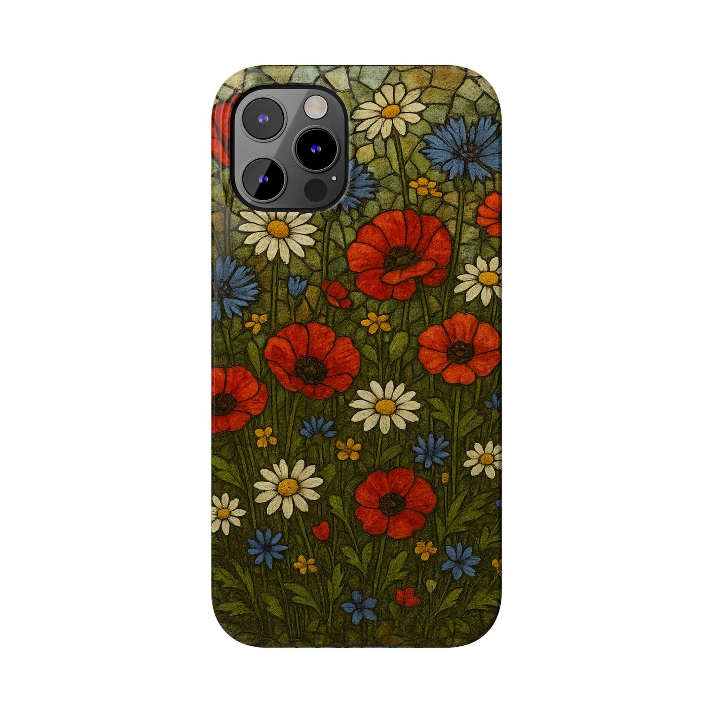 Slim Phone Cases  Wildflower Mosaic Floral Art | Colorful Stained Glass Flowers | Boho Botanical