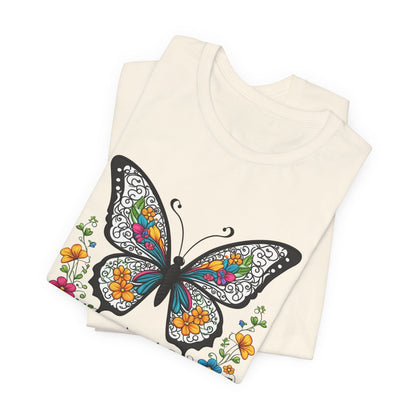 T-Shirt Butterfly and Flowers,  Botanical Floral Tee, Nature Lover Shirt, Cute Spring Top, Unisex Graphic Tee