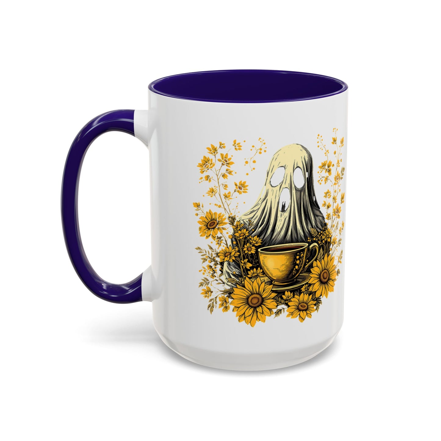 Colorful mug  with Ghost and Sunflowers Design - 11oz and 15oz