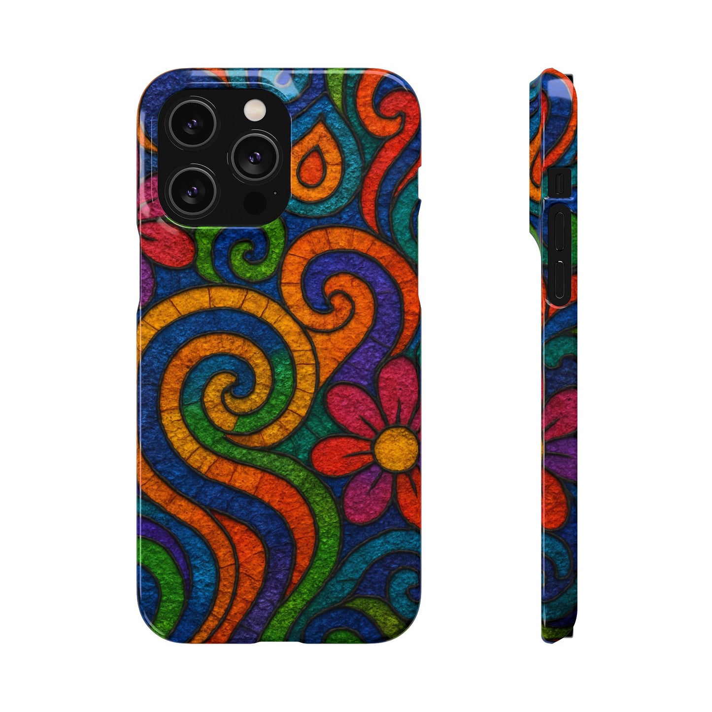 Psychedelic Hippie Phone Case, Boho Rainbow Retro 70s Groovy Art Cover