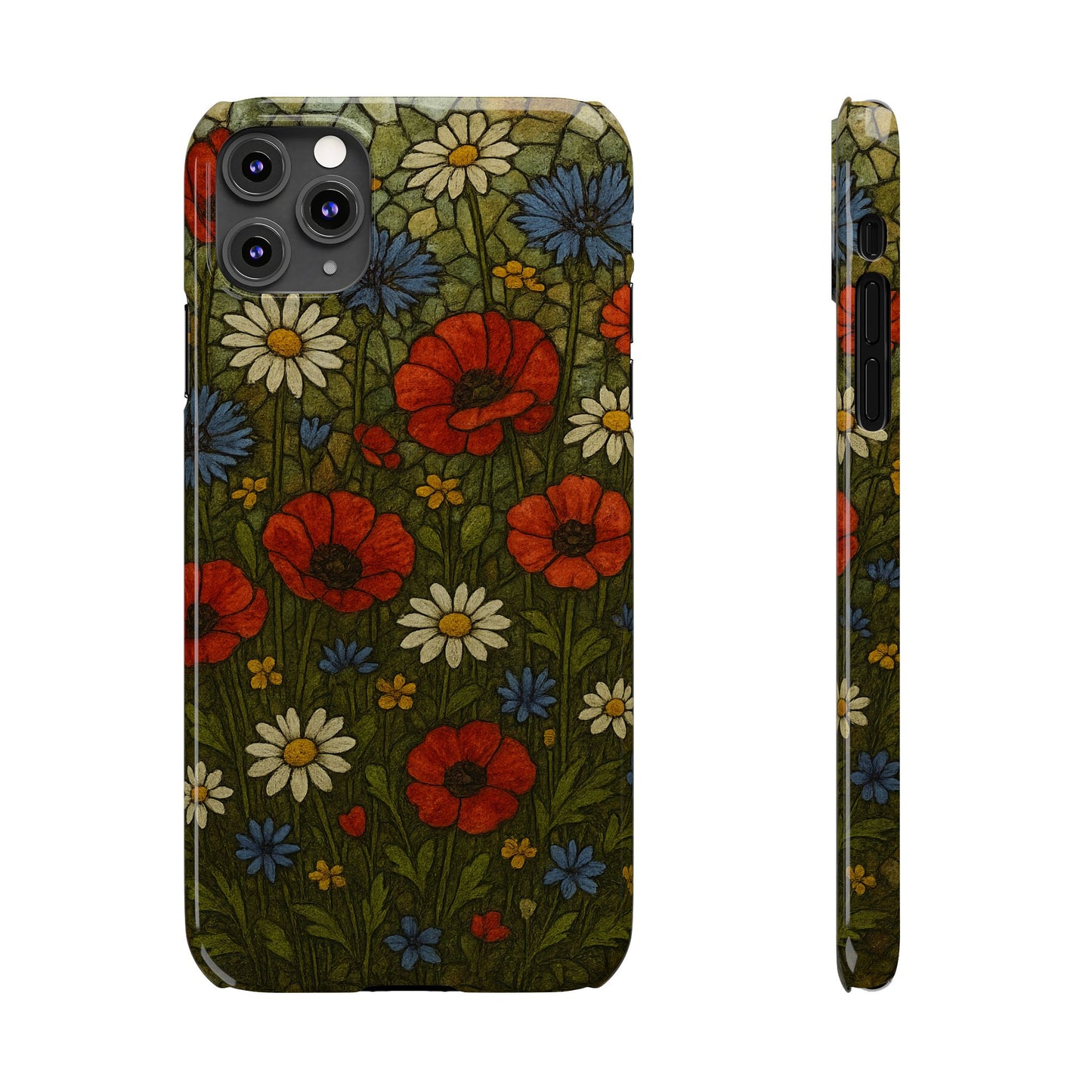 Slim Phone Cases  Wildflower Mosaic Floral Art | Colorful Stained Glass Flowers | Boho Botanical