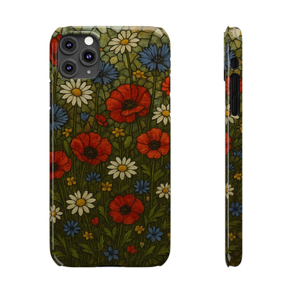 Slim Phone Cases  Wildflower Mosaic Floral Art | Colorful Stained Glass Flowers | Boho Botanical