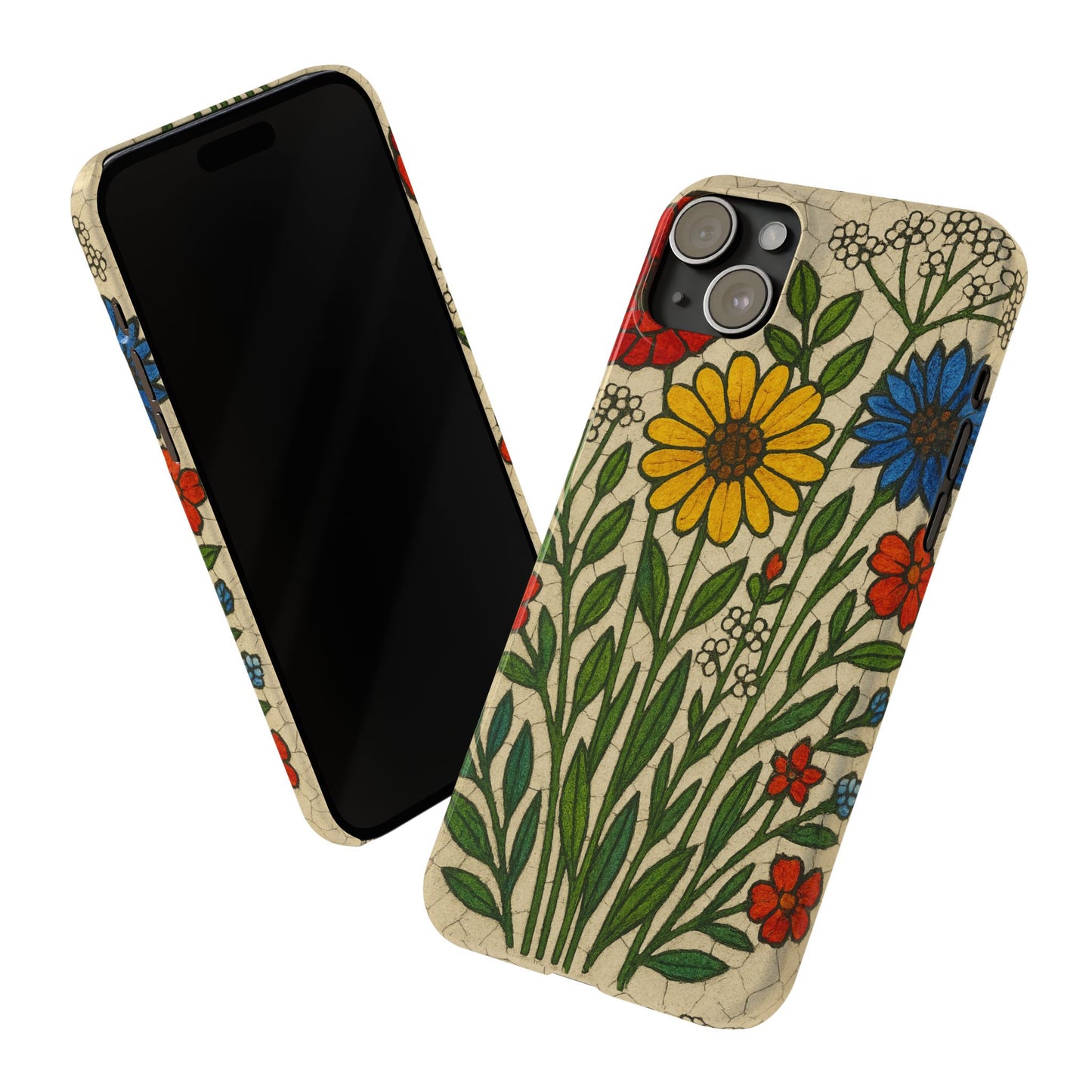 Slim Phone Cases Wildflower Mosaic Floral Art | Colorful Stained Glass Flowers | Boho Botanical