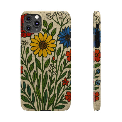 Slim Phone Cases Wildflower Mosaic Floral Art | Colorful Stained Glass Flowers | Boho Botanical