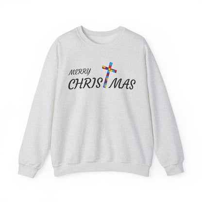 Merry Christmas Unisex Sweatshirt, Religious Holiday Crewneck Jumper, Cross Design Pullover, Merry Christmas Apparel, Christmas Gift