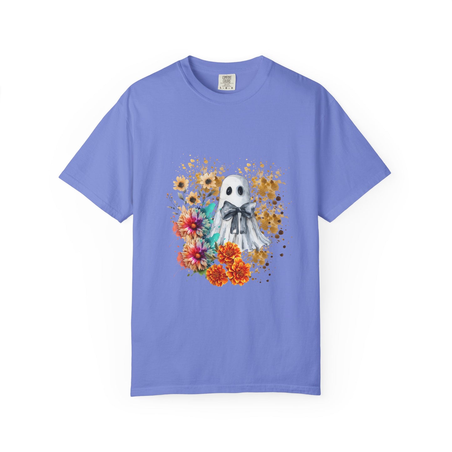 Ghost And Flowers Unisex T-shirt, Halloween Shirt, Floral Graphic Tee, Haunted Theme Apparel, Spooky Clothing