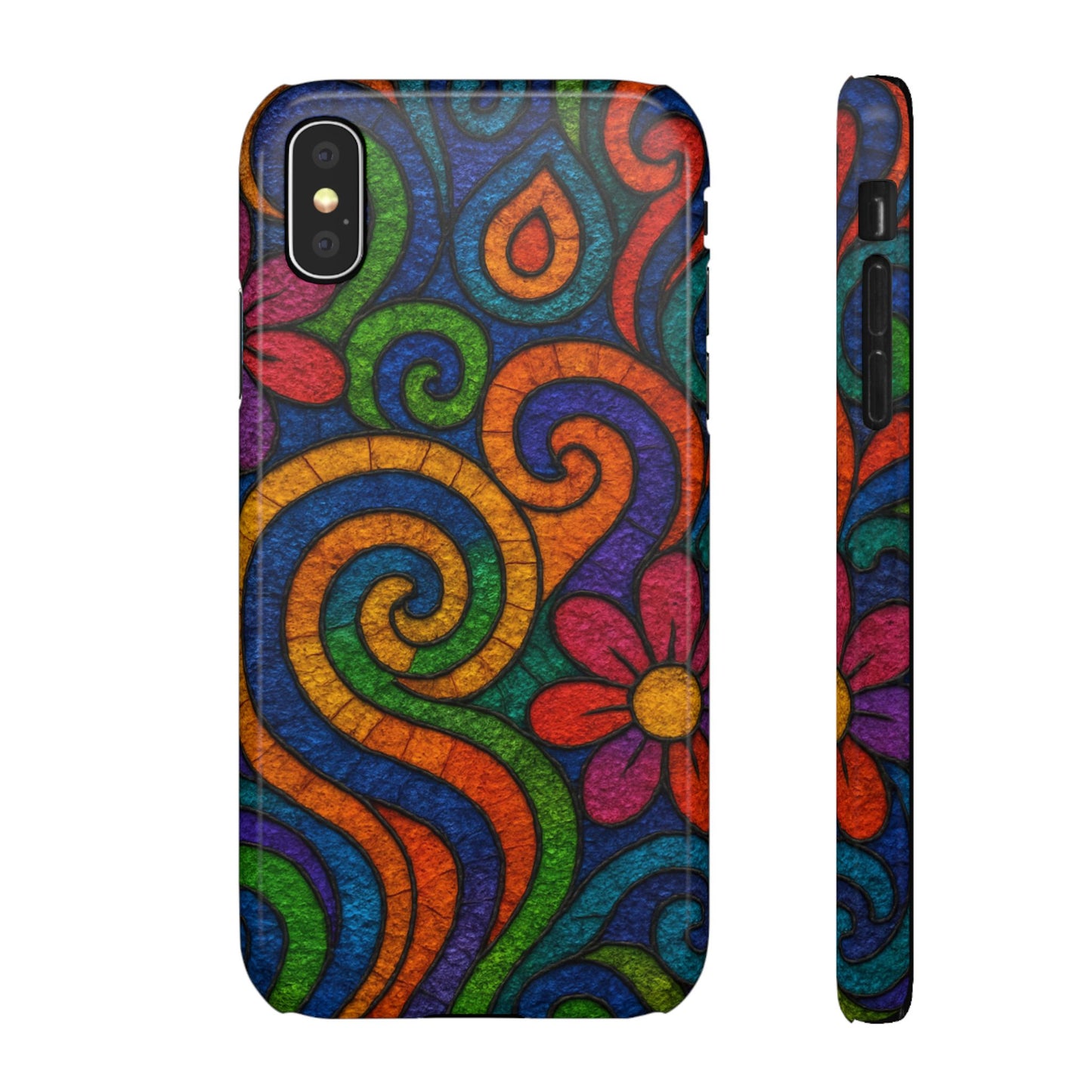 Psychedelic Hippie Phone Case, Boho Rainbow Retro 70s Groovy Art Cover