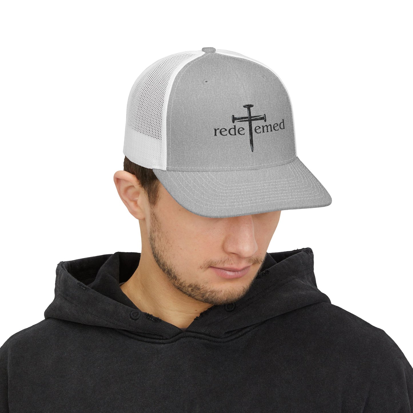 Snapback Cap with Embroidered Redeemed and Cross Design