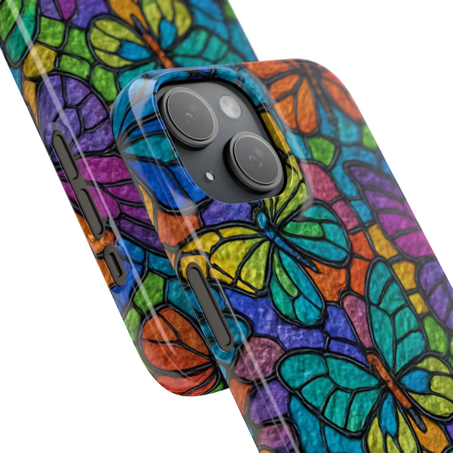 Psychedelic Butterfly Mosaic Phone Case, Trippy Hippie Butterflies,  Rainbow Stained-Glass Art Cover | Boho Festival Aesthetic Case
