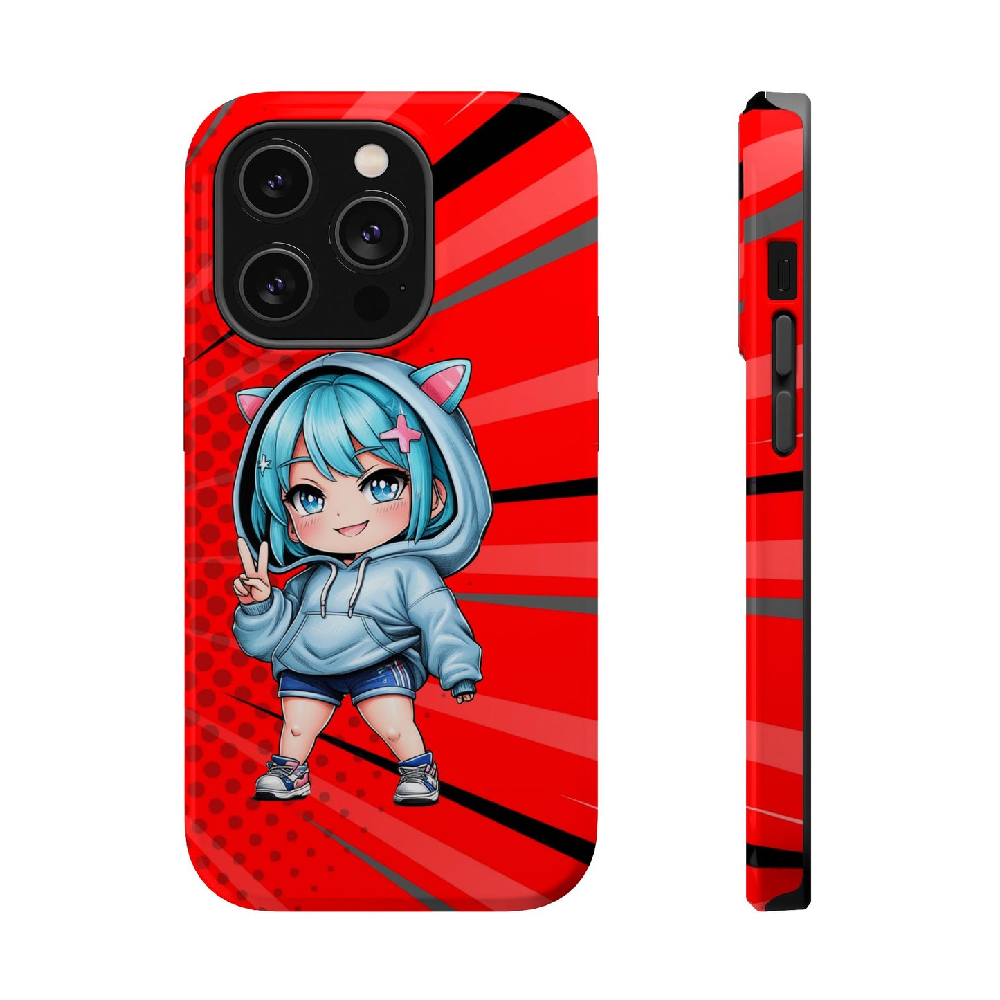 Phone Cases, Cute Chibi Girl in Cat Hoodie, Kawaii Anime Design, Protective Cover, Gift for Anime Fans, Cute Phone Accessories, Cat Lover