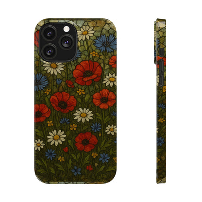Slim Phone Cases  Wildflower Mosaic Floral Art | Colorful Stained Glass Flowers | Boho Botanical