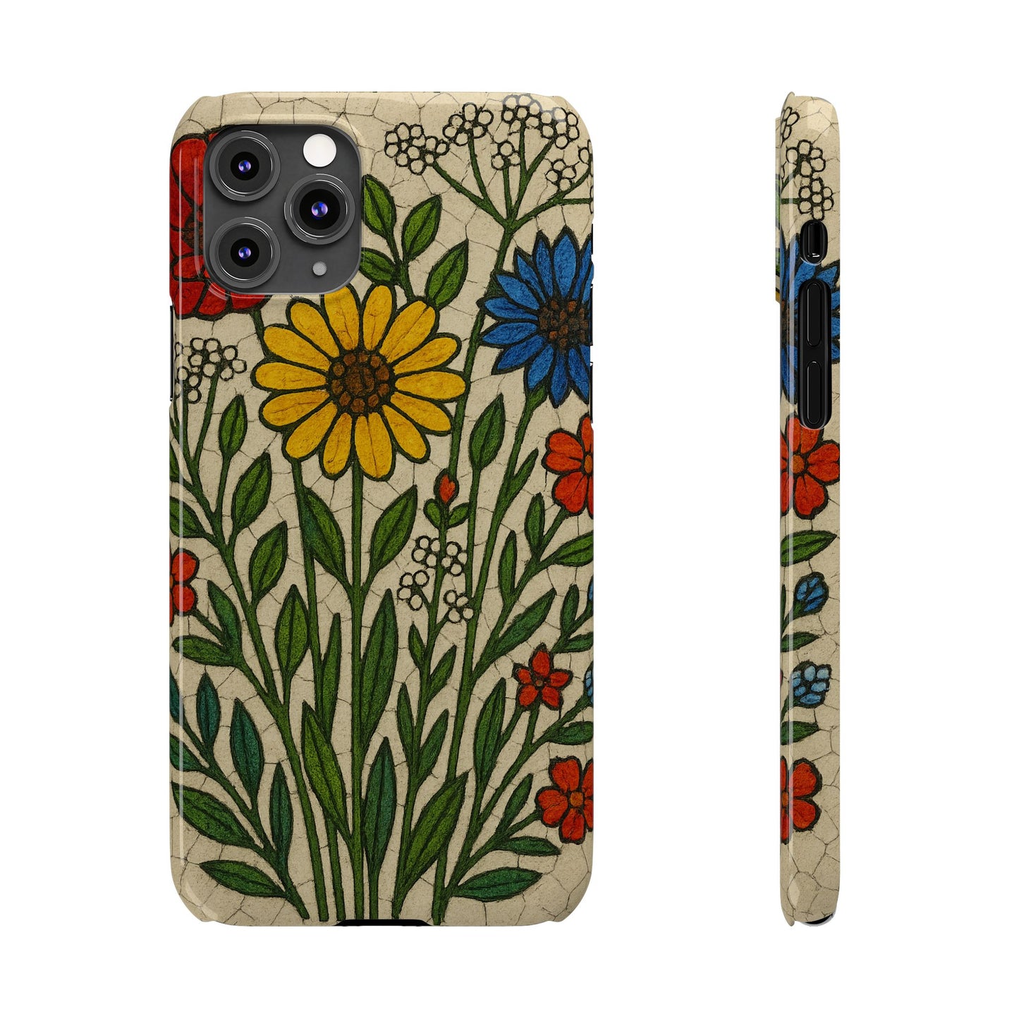 Slim Phone Cases Wildflower Mosaic Floral Art | Colorful Stained Glass Flowers | Boho Botanical