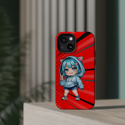 Phone Cases, Cute Chibi Girl in Cat Hoodie, Kawaii Anime Design, Protective Cover, Gift for Anime Fans, Cute Phone Accessories, Cat Lover
