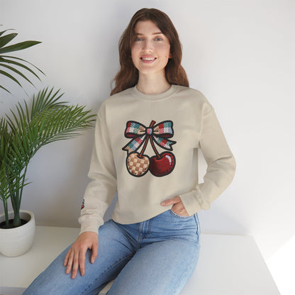 Cherry Embroidery Crewneck Sweatshirt, Illusion Shirt, Unisex Sweatshirt, Cherry Design, Embroidered Sweater